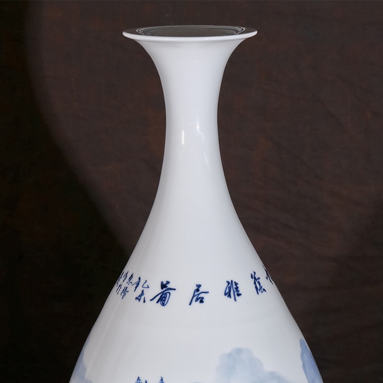 周惠勝手繪青花瓷花瓶家居工藝品擺件-題字