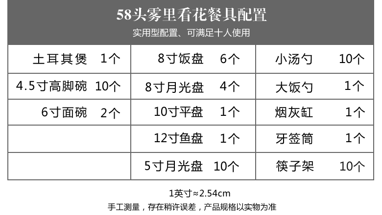 景德鎮58頭金邊骨瓷餐具套裝（霧里看花）