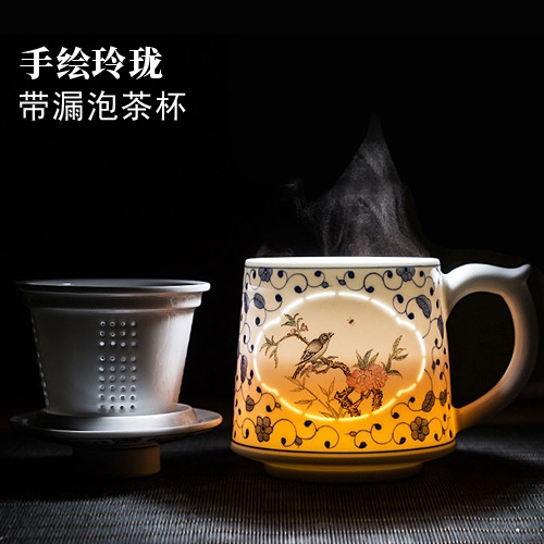 景德鎮高檔陶瓷茶杯（手繪玲瓏花鳥）