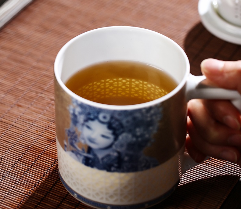 景德鎮陶瓷帶蓋帶過濾本銀扒花泡茶杯